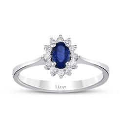 0.44 Karat Pırlanta Oval Safir Yüzük - 1