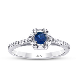 0.59 Carat Diamond Sapphire Baguette Ring - 1