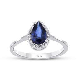 0.83 Carat Diamond Drop Sapphire Ring 
