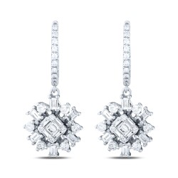 0.84 Carat Diamond Baguette Flower Earrings - 2