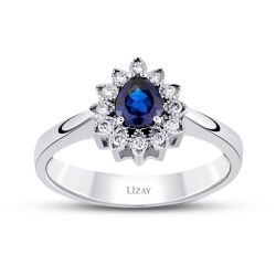 0.92 Karat Pırlanta Safir Yüzük - 1