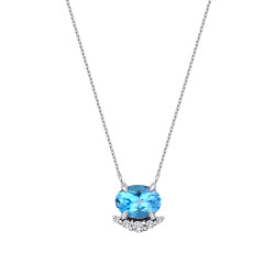 1.03 Karat Pırlanta Blue Topaz Kolye - 1