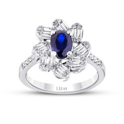 1.52 Carat Diamond Baguette Sapphire Ring 