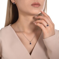 1.55 Karat Pırlanta Safir Küpe - 3