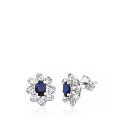 1.79 Carat Diamond Sapphire Baguette Earrings 