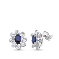 1.79 Carat Diamond Sapphire Baguette Earrings 
