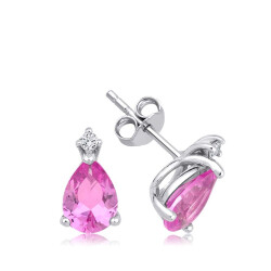 2.72 Karat Pırlanta Pink Safir Taşlı Küpe - 1