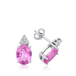 4.10 Karat Pırlanta Pink Safir Taşlı Küpe 