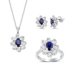 4.79 Carat Diamond Baguette Sapphire Set 