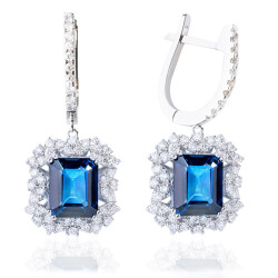 7.26 Carat Diamond Baguette Sapphire Earrings 