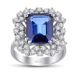 7.47 Carat Diamond Baguette Sapphire Ring 