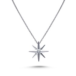 Silver North Star Necklace with Diamonds - 1