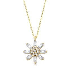 Gold Baguette Flower Necklace - 1