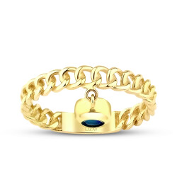 Gold Blue Beaded Ring - 1