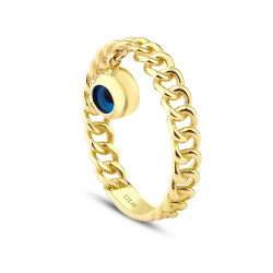 Gold Blue Beaded Ring - 2