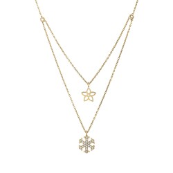 Gold Flower and Snowflake Couple Necklace - 1