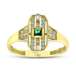 Gold Green Baguette Ring - 1