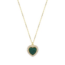 Gold Green Stone Heart Necklace - 1