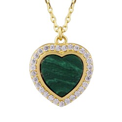 Gold Green Stone Heart Necklace - 2