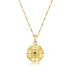 Gold Green Stone Sun Medallion Necklace - 1