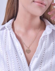 Gold Half Paper Clip Heart Necklace - 3