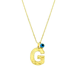 Gold Letter and Evil Eye Bead Necklace - 1