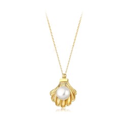 Gold Pearl Oyster Necklace 