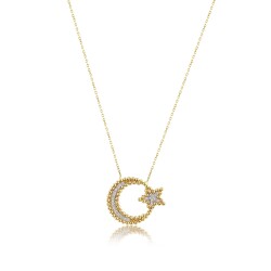 Gold Stone Moon Star Necklace - 1