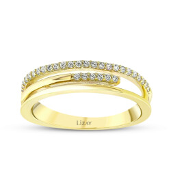 Gold Three Row Stone Ring - 1