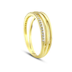 Gold Three Row Stone Ring - 2