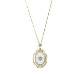 Gold White Plate Stone Necklace - 1