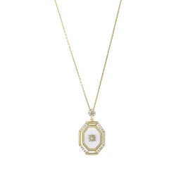 Gold White Plate Stone Necklace - 2